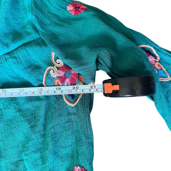 Anthropologie Kindred Embroidered Tunic Womens 3X Green Floral Bohemian Blouse - Picture 8 of 9